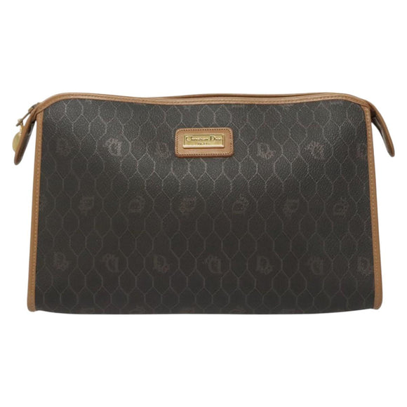 Christian Dior Honeycomb Canvas Clutch Bag PVC Black Auth BA2650