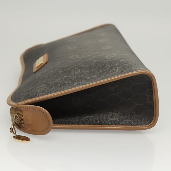 Christian Dior Honeycomb Canvas Clutch Bag PVC Black Auth BA2650