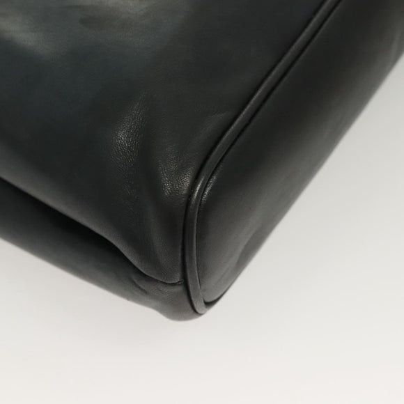 BALLY Quilted Chain Shoulder Bag Leather Navy Gold Auth BA2658