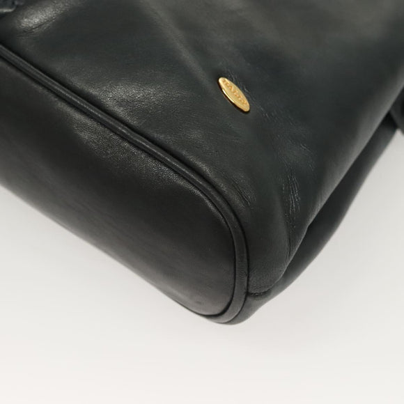 BALLY Quilted Chain Shoulder Bag Leather Navy Gold Auth BA2658