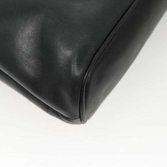 BALLY Quilted Chain Shoulder Bag Leather Navy Gold Auth BA2658