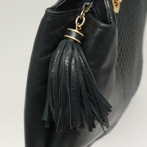 BALLY Quilted Chain Shoulder Bag Leather Navy Gold Auth BA2658