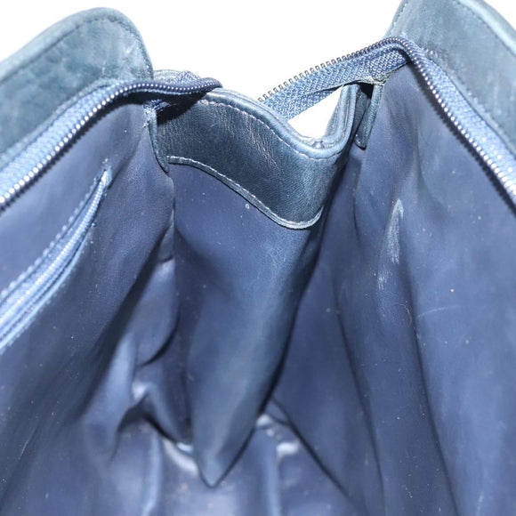 BALLY Quilted Chain Shoulder Bag Leather Navy Gold Auth BA2658