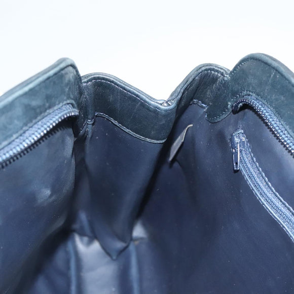 BALLY Quilted Chain Shoulder Bag Leather Navy Gold Auth BA2658