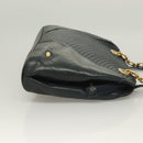 BALLY Quilted Chain Shoulder Bag Leather Navy Gold Auth BA2658-3