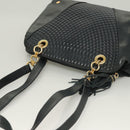 BALLY Quilted Chain Shoulder Bag Leather Navy Gold Auth BA2658-6