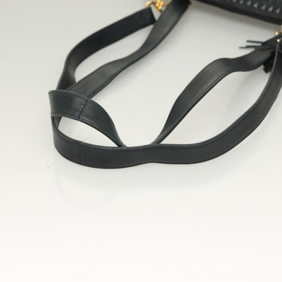 BALLY Quilted Chain Shoulder Bag Leather Navy Gold Auth BA2658