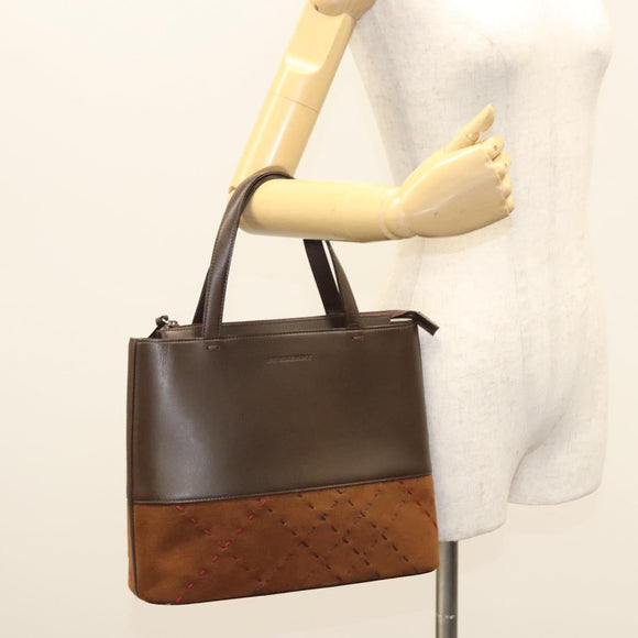 BURBERRY Hand Bag Suede Leather Brown Auth BA2670