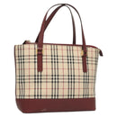 BURBERRY Nova Check Hand Bag Canvas Beige Gold Auth BA2673-1