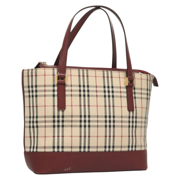 BURBERRY Nova Check Hand Bag Canvas Beige Gold Auth BA2673