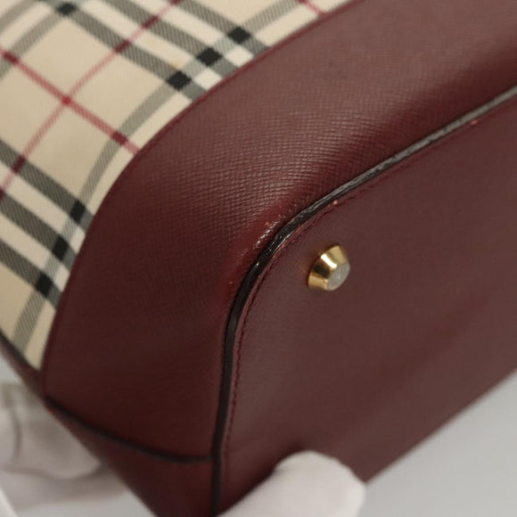 BURBERRY Nova Check Hand Bag Canvas Beige Gold Auth BA2673