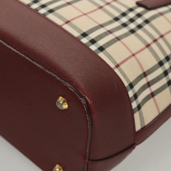 BURBERRY Nova Check Hand Bag Canvas Beige Gold Auth BA2673