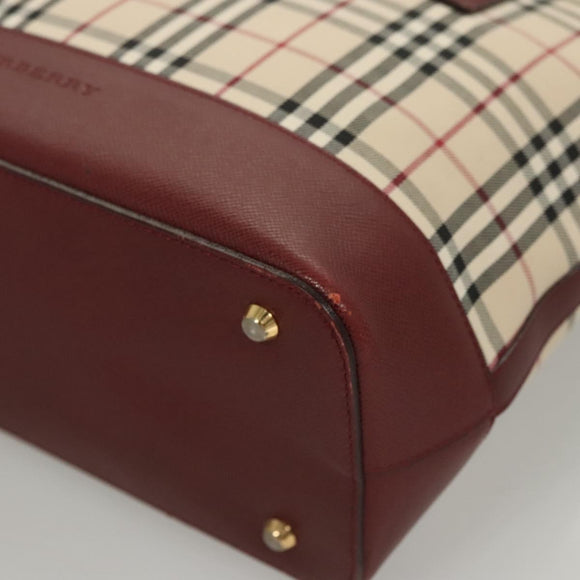 BURBERRY Nova Check Hand Bag Canvas Beige Gold Auth BA2673
