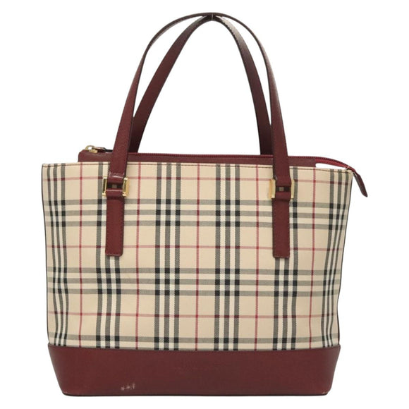 BURBERRY Nova Check Hand Bag Canvas Beige Gold Auth BA2673