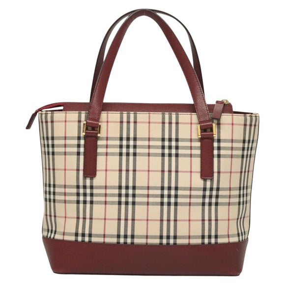 BURBERRY Nova Check Hand Bag Canvas Beige Gold Auth BA2673
