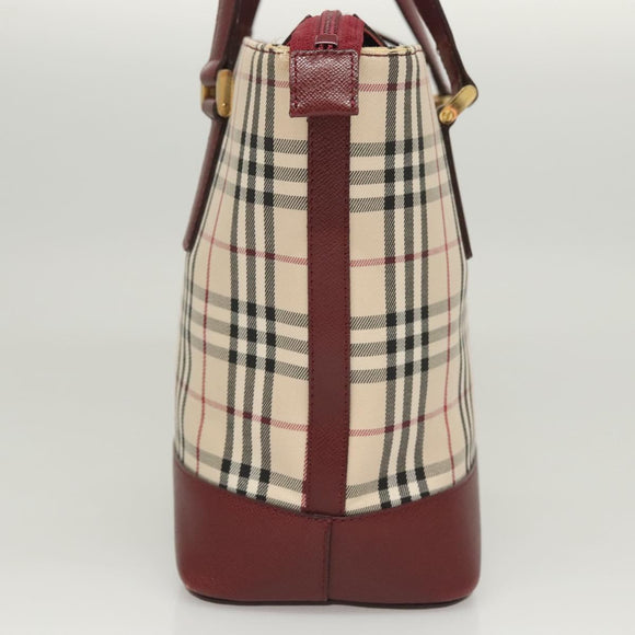 BURBERRY Nova Check Hand Bag Canvas Beige Gold Auth BA2673