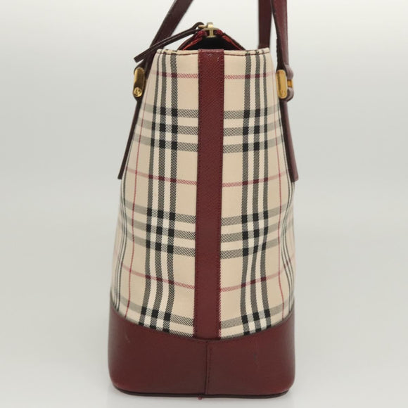 BURBERRY Nova Check Hand Bag Canvas Beige Gold Auth BA2673