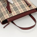 BURBERRY Nova Check Hand Bag Canvas Beige Gold Auth BA2673-6