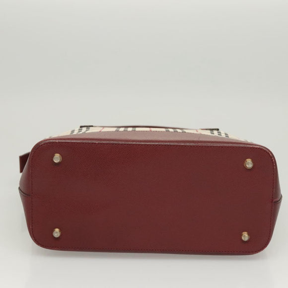 BURBERRY Nova Check Hand Bag Canvas Beige Gold Auth BA2673