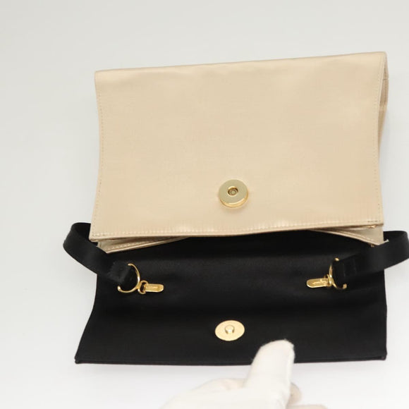 Salvatore Ferragamo Vala Hand Bag Satin Beige Gold Auth BA2675