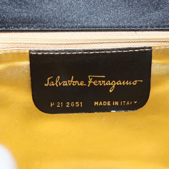 Salvatore Ferragamo Vala Hand Bag Satin Beige Gold Auth BA2675