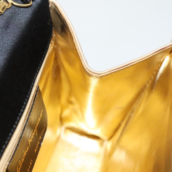 Salvatore Ferragamo Vala Hand Bag Satin Beige Gold Auth BA2675