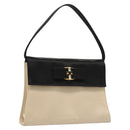 Salvatore Ferragamo Vala Hand Bag Satin Beige Gold Auth BA2675-1