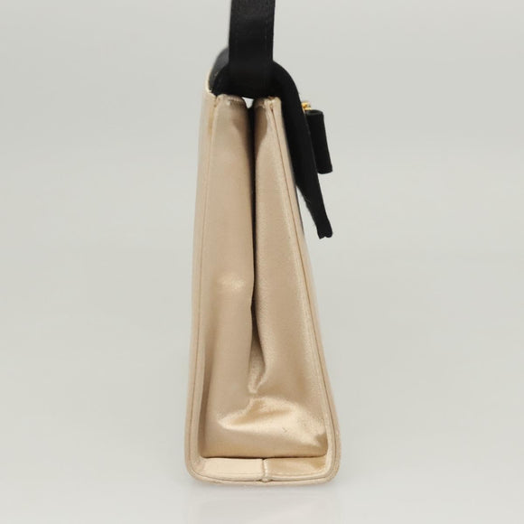 Salvatore Ferragamo Vala Hand Bag Satin Beige Gold Auth BA2675