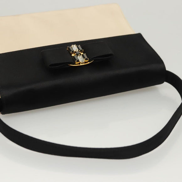Salvatore Ferragamo Vala Hand Bag Satin Beige Gold Auth BA2675