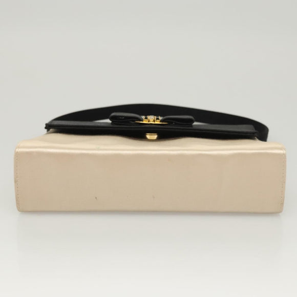 Salvatore Ferragamo Vala Hand Bag Satin Beige Gold Auth BA2675