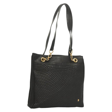 BALLY Quilted Tote Bag Leather Black Gold Auth BA2680
