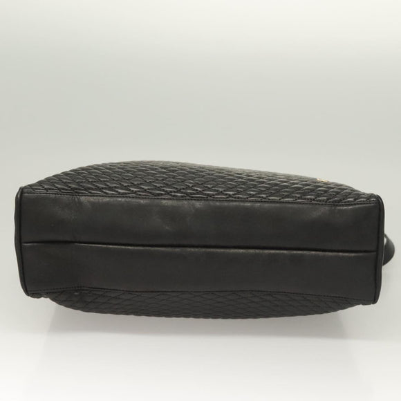 BALLY Quilted Tote Bag Leather Black Gold Auth BA2680