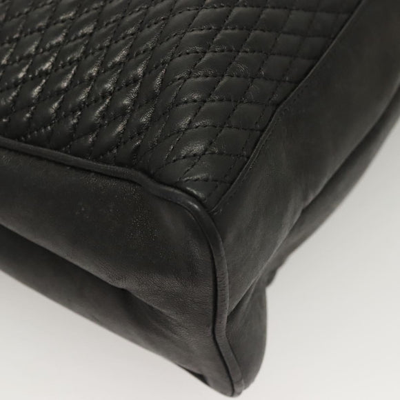 BALLY Quilted Tote Bag Leather Black Gold Auth BA2680