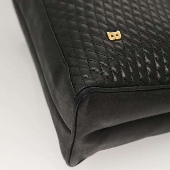 BALLY Quilted Tote Bag Leather Black Gold Auth BA2680