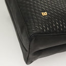 BALLY Quilted Tote Bag Leather Black Gold Auth BA2680-10