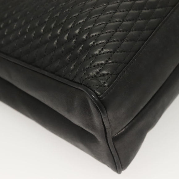 BALLY Quilted Tote Bag Leather Black Gold Auth BA2680