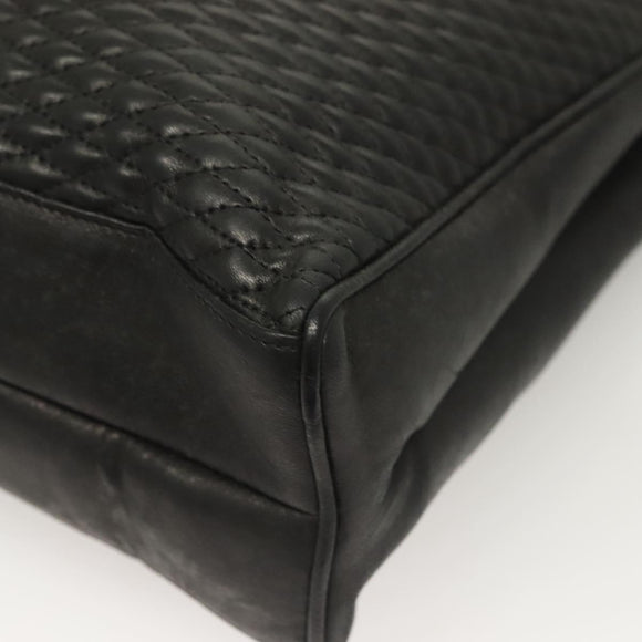 BALLY Quilted Tote Bag Leather Black Gold Auth BA2680