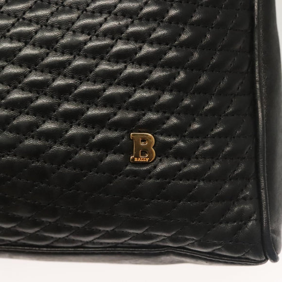 BALLY Quilted Tote Bag Leather Black Gold Auth BA2680