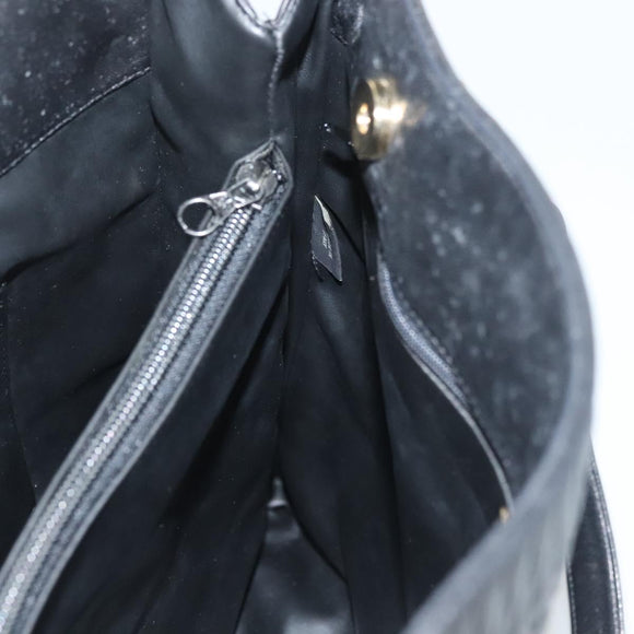 BALLY Quilted Tote Bag Leather Black Gold Auth BA2680