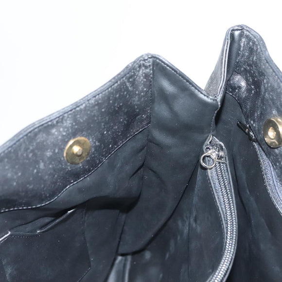 BALLY Quilted Tote Bag Leather Black Gold Auth BA2680