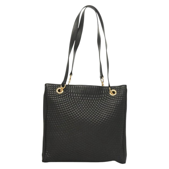 BALLY Quilted Tote Bag Leather Black Gold Auth BA2680