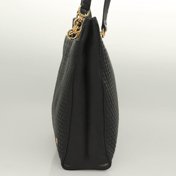 BALLY Quilted Tote Bag Leather Black Gold Auth BA2680