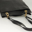 BALLY Quilted Tote Bag Leather Black Gold Auth BA2680-7