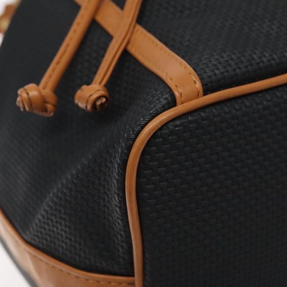 SAINT LAURENT Shoulder Bag Coated Canvas Black Brown gold Auth BA2681