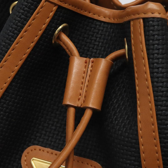 SAINT LAURENT Shoulder Bag Coated Canvas Black Brown gold Auth BA2681