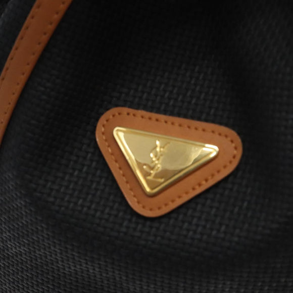 SAINT LAURENT Shoulder Bag Coated Canvas Black Brown gold Auth BA2681