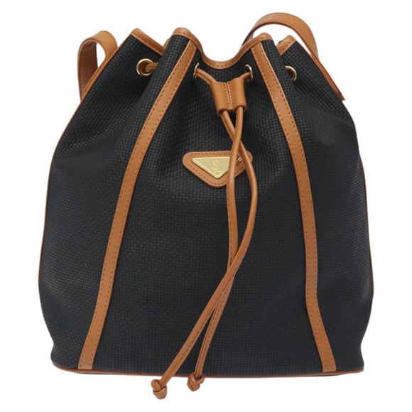 SAINT LAURENT Shoulder Bag Coated Canvas Black Brown gold Auth BA2681