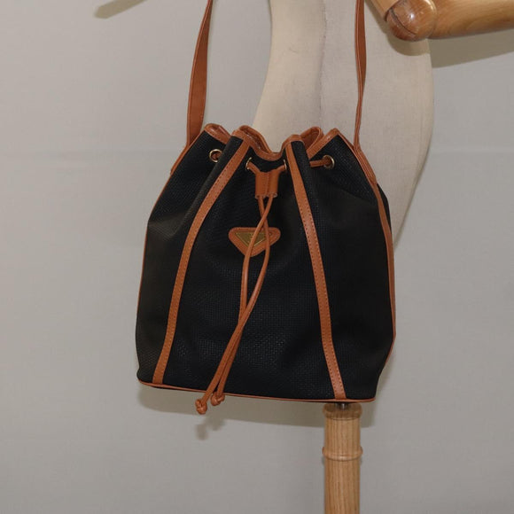 SAINT LAURENT Shoulder Bag Coated Canvas Black Brown gold Auth BA2681