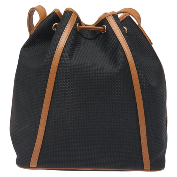 SAINT LAURENT Shoulder Bag Coated Canvas Black Brown gold Auth BA2681