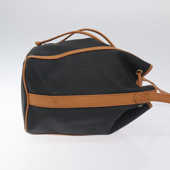 SAINT LAURENT Shoulder Bag Coated Canvas Black Brown gold Auth BA2681